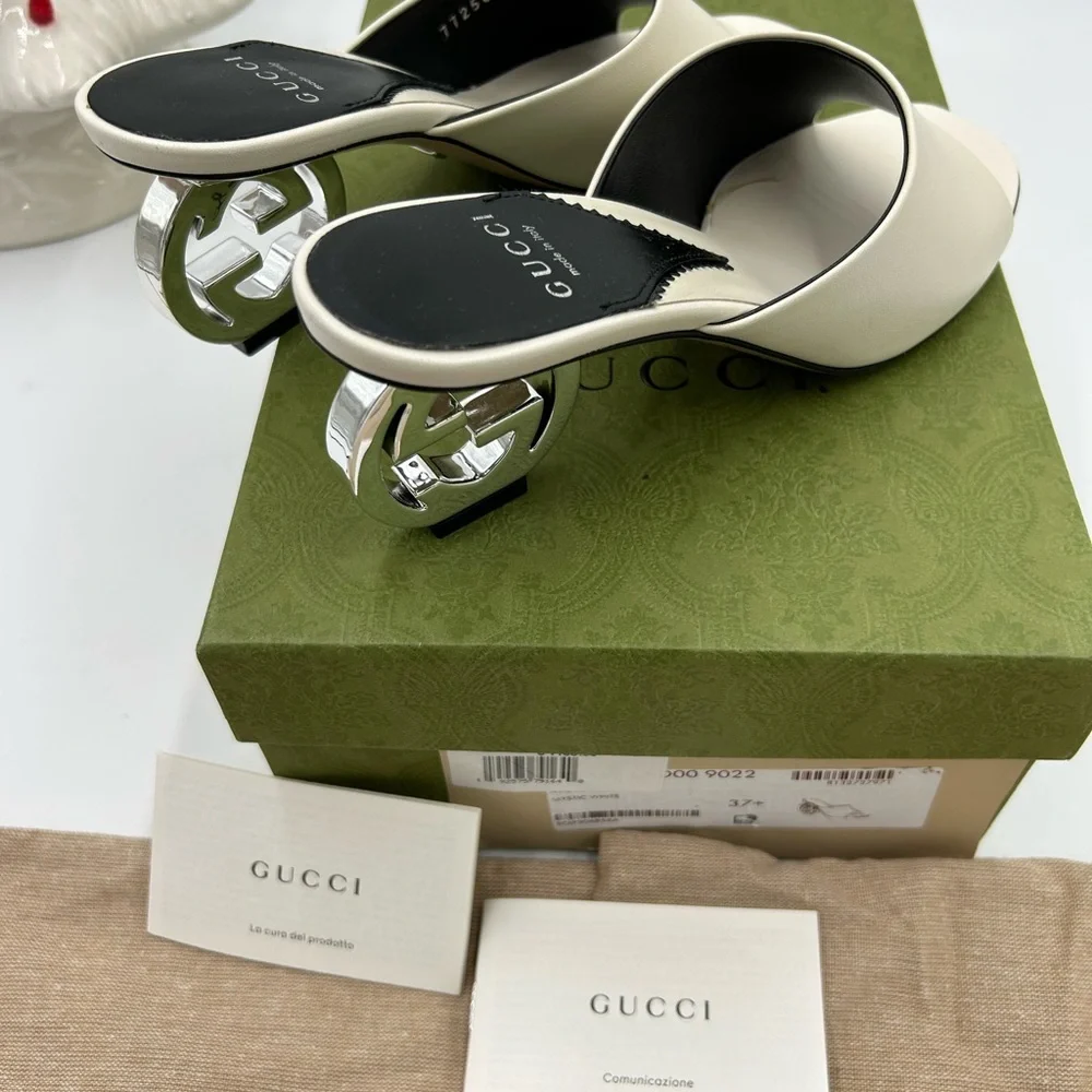 Women's Gucci interlocking G leather sandal size 37.5 made in Italy - Picture 7 of 11